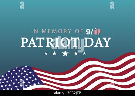 Patriot Day Light Blue Tribute Banner with USA Flag and In Memory of 911 Stock Vector