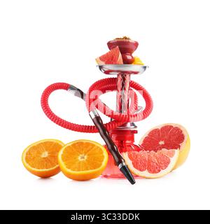 Hookah with different fruits isolated on white Stock Photo