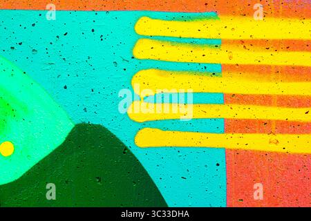 Colorful Abstract Street Art with Yellow Lines on Textured Surface Stock Photo