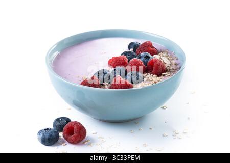 Healthy smoothie bowl with berries isolated on white background Stock Photo