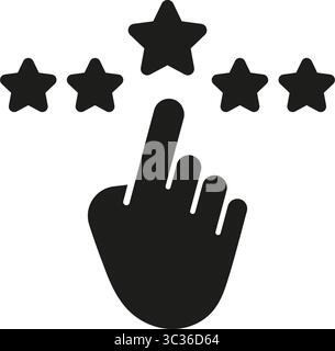 Hand Selecting Star Rating Solid Icon. User Feedback, Evaluation, And Rating System Silhouette Symbol. Customer Satisfaction And Review Concept Stock Vector