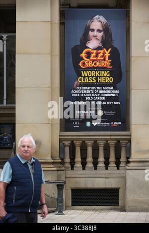 Birmingham, England, UK. 24th July, 2025. A member of the public walks past the Birmingham Museum. Across town at the Birmingham Museum there is an exhibition Ozzy Osbourne (1948-2025) Working Class Hero. A book of condolence is available to sign after the death of the legendary heavy metal frontman, just weeks after he played an epic farewell concert in his Birmingham hometown. (Credit Image: © Martin Pope/ZUMA Press Wire) EDITORIAL USAGE ONLY! Not for Commercial USAGE! Stock Photo