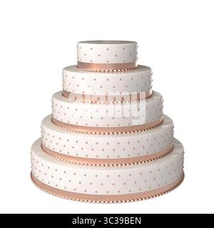 Elegant five tier wedding cake 3d isolated Stock Photo
