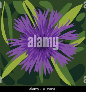 An illustration of a cornflower depicted on a green background with leafs Stock Vector