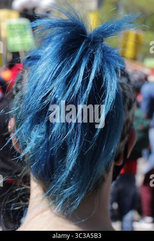 May 1, 2021, New York, New York, USA: Hair, particularly the diversity of textures and patterns, has been a point of confidence, pride, and trend-setting innovation for generations. Curly or not, no two strands of hair are ever alike. Hair is one of the most versatile characteristics, and external statement pieces, of personalities. Identity and expression has been rooted in hair for centuries. A single strand of hair has the power to reveal characteristics of our DNA. (Credit Image: © John Marshall Mantel/ZUMA Wire) Stock Photo