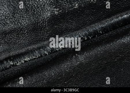 Old Shabby Black Leather, Abstract Vintage Background. Stock Photo