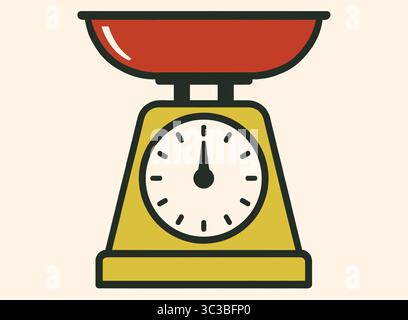 Retro Kitchen Scale Illustration Vintage Food Weighing Machine Icon Stock Vector