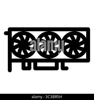 Desktop computer graphic card icon. Three fans. PC hardware component. Outline style. 48x48 px Stock Vector