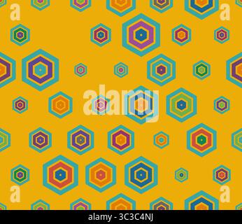 Hexagon background design. Multicolored geometric elements of varied size. Plain hexagon frames. Large honeycomb cells. Tileable pattern. Stock Vector