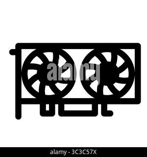 Desktop computer graphic card icon. Two fans. PC hardware component. Outline style. 48x48 px Stock Vector