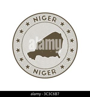 Niger round badge vector. Country round stamp with shape of Niger, isolines and circular country name. Artistic emblem. Radiant vector illustration. Stock Vector