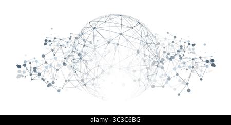 A stylized vector globe with interconnected nodes and lines symbolizing global digital connections, data networks, or communication technology. Abstra Stock Vector