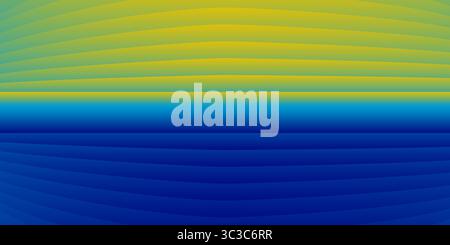 An abstract background with horizontal, undulating stripes in shades of blue and yellow, creating a dynamic and fluid visual that evokes a horizon or Stock Vector