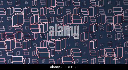 A vibrant abstract pattern of repeating 3D cubes in pink and purple on a dark blue background. The bold geometric design and contrasting colors create Stock Vector