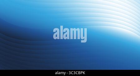 A smooth blue gradient background with elegant wave-like patterns in light blue and white at the top. Creates a sense of calm, flow and minimalistic e Stock Vector