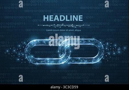 Isolated Abstract Vector chain. Wireframe chain element on blue background. Link protection, blockchain technology, cooperation symbol. Stock Vector