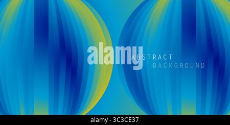 Design of an two abstract spheres made of flowing blue and yellow gradient stripes. The smooth, curved lines create a dynamic, modern design template Stock Vector