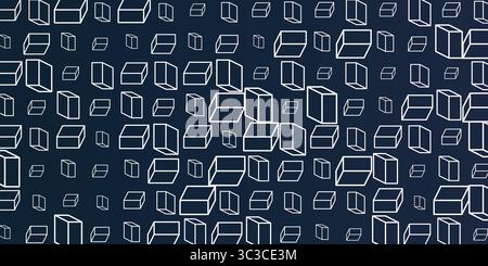 A black and white pattern of layers of repeating 3D cubes placed on a dark background. The bold geometric design and the contrast create a striking mo Stock Vector
