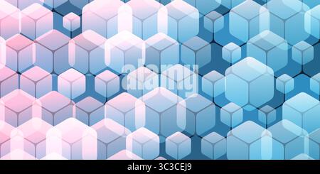 A geometric pattern of repeating cubes of various sizes on a hexagonal grid and with subtle orange and gray gradients. The 3D effect adds depth, creat Stock Vector
