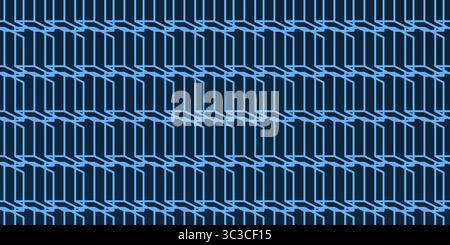 A vibrant abstract pattern of layers of repeating 3D cubes in light blue placed on a dark blue background. The bold geometric design and contrasting c Stock Vector