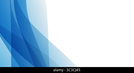 Minimal abstract background with overlapping translucent blue waves on the left and white space on the right, ideal for modern layouts, presentations, Stock Vector