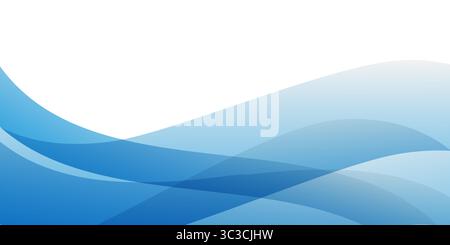 Modern abstract background with translucent blue waves flowing horizontally across the lower half of the image, leaving clean white space above for te Stock Vector