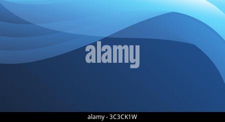 A smooth blue gradient background with elegant wave-like ripples and patterns in light blue and white at the top. Creates a sense of calm, flow and mi Stock Vector