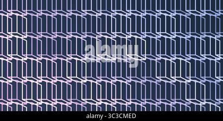 A vibrant abstract pattern of layers of repeating 3D cubes in white placed on a dark blue background. The bold geometric design and contrasting colors Stock Vector