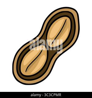 A whimsical vector illustration of a peanut in its shell, showcasing a cartoonish style with warm brown and beige tones, perfect for food-related desi Stock Vector