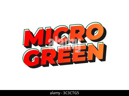 Bold and colorful text design featuring the words MICRO GREEN in a 3D style with a gradient effect, suitable for branding or promotional materials rel Stock Vector