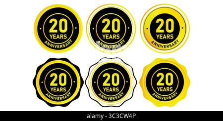 20 Years Anniversary Badge Icons for Milestone Celebration Stock Vector