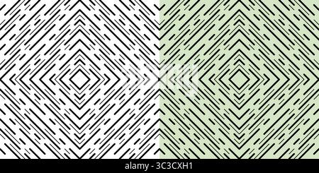 Monochrome seamless pattern of interrupted lines. Black diagonal squares. Ornament of different thickness lines. Square mosaic tile. Neutral geometric Stock Vector