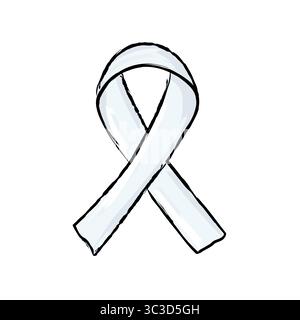 Hand-drawn doodle vector of a white awareness ribbon. Stands for violence against women awareness and prevention. Great for advocacy posters, social c Stock Vector