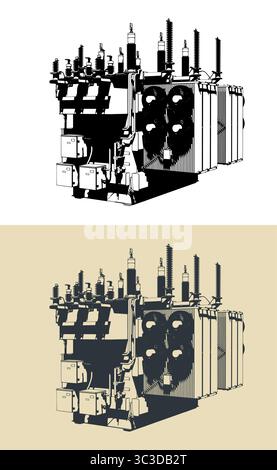 Distribution transformer stylized vector illustrations Stock Vector