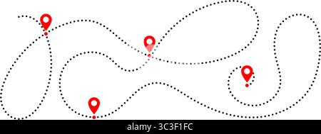 Dotted path with markers indicating multiple points of interest for navigation. Vector illustration Stock Vector