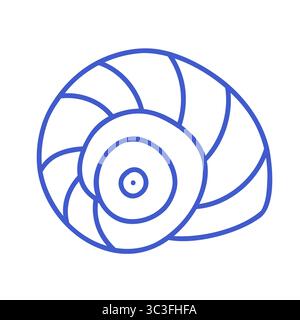 Round seashell in marine blue line art style. Vector editable stroke outline. Minimalist icon illustration. Stock Vector