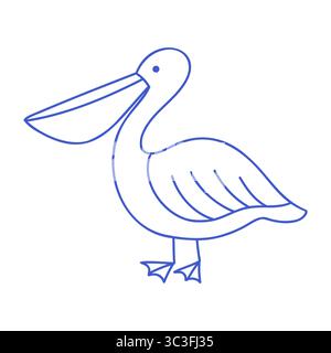 Pelican bird in marine blue line art style. Vector editable stroke outline. Minimalist icon illustration. Stock Vector