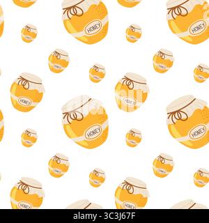 Colorful honey jar pattern on a bright white background showcases delightful designs Stock Vector