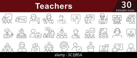 Teachers Editable Line Icons Set for Education, School, Teaching, and Academic Instruction Stock Vector