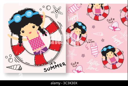 hello summer adorable vector set Stock Vector