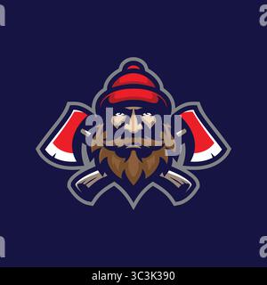 Lumberjack mascot logo design vector with modern illustration concept style for badge, emblem and t shirt printing. Lumberjack illustration with axe. Stock Vector