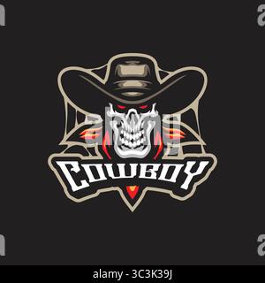 Cowboy mascot logo design vector with modern illustration concept style for badge, emblem and t shirt printing. Skull cowboy illustration. Stock Vector