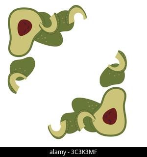 Abstract avocado border with sliced green illustration. Square background with a vegetable frame featuring organic produce and fresh greens. Perfect f Stock Vector