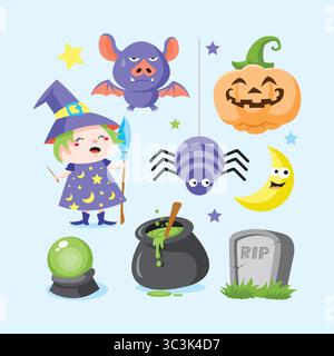 Halloween mascot design. Halloween vector pack. Stock Vector