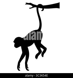 Monkey silhouette hanging by its tail Stock Vector