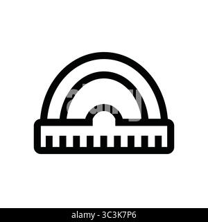 Black protractor icon, stationary for office. Hand drawn office element Stock Vector