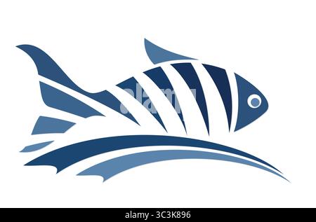Abstract logo sea fish with wave. Stock Vector