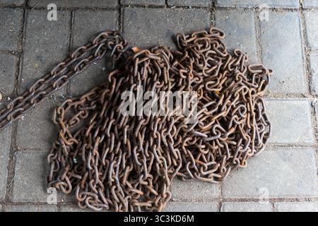 Pile of Corroded Metal Chains. Stock Photo
