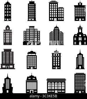 Set of vector buildings. black and white Stock Vector
