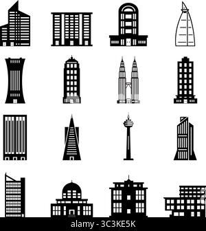 Set of vector buildings. black and white Stock Vector